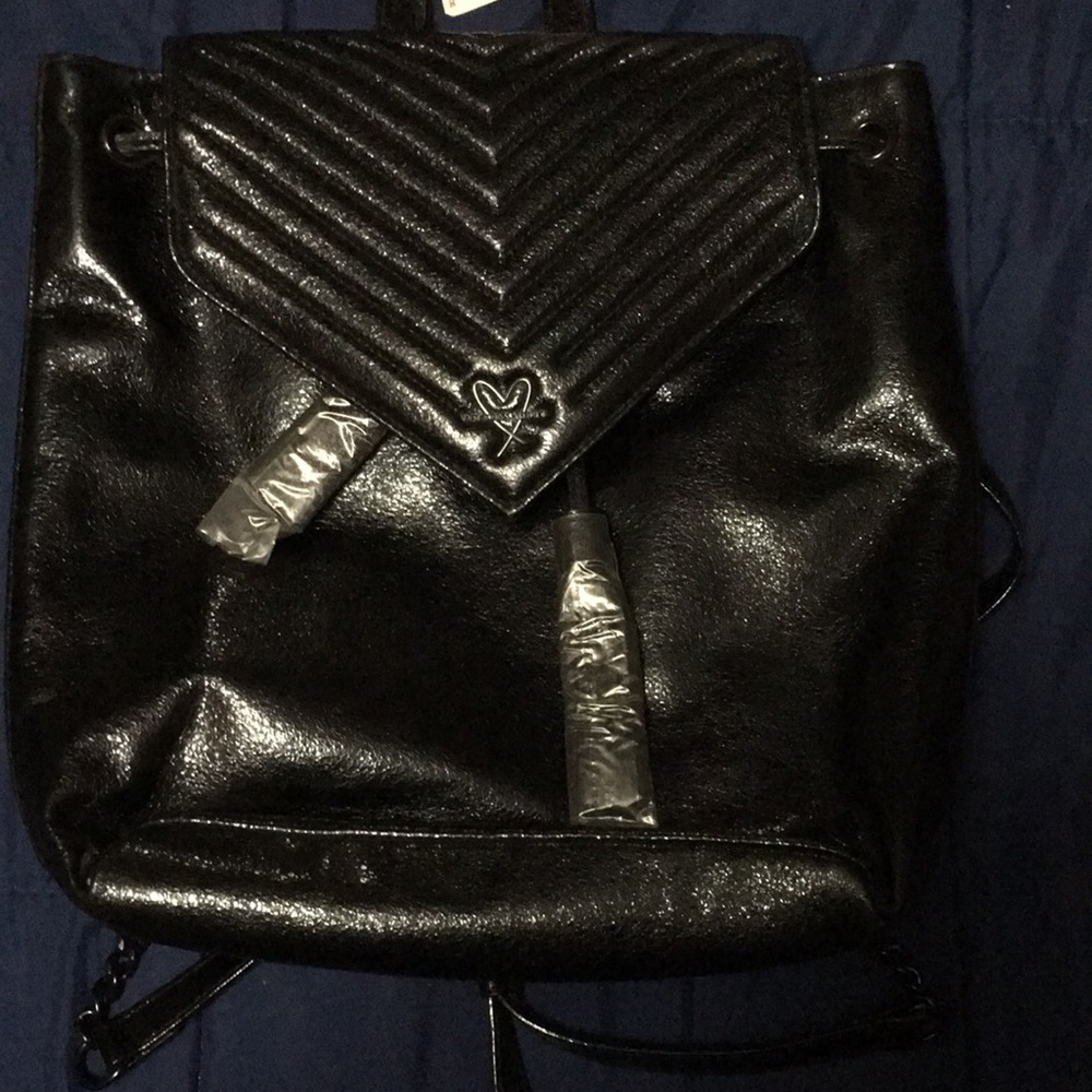 Victoria's Secret Black Quilted Leather Backpack